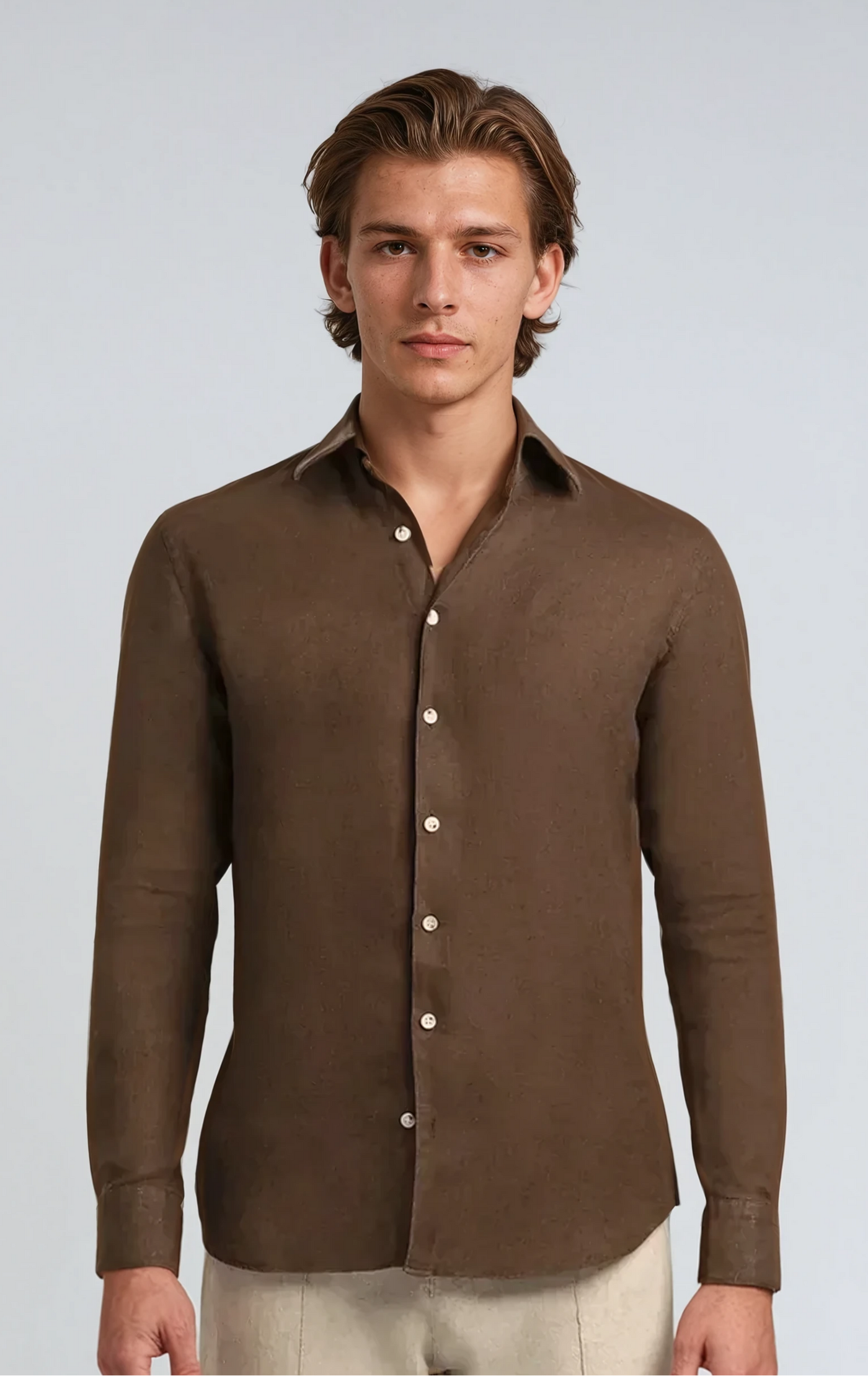 Linne Skjorta Mörk Brun