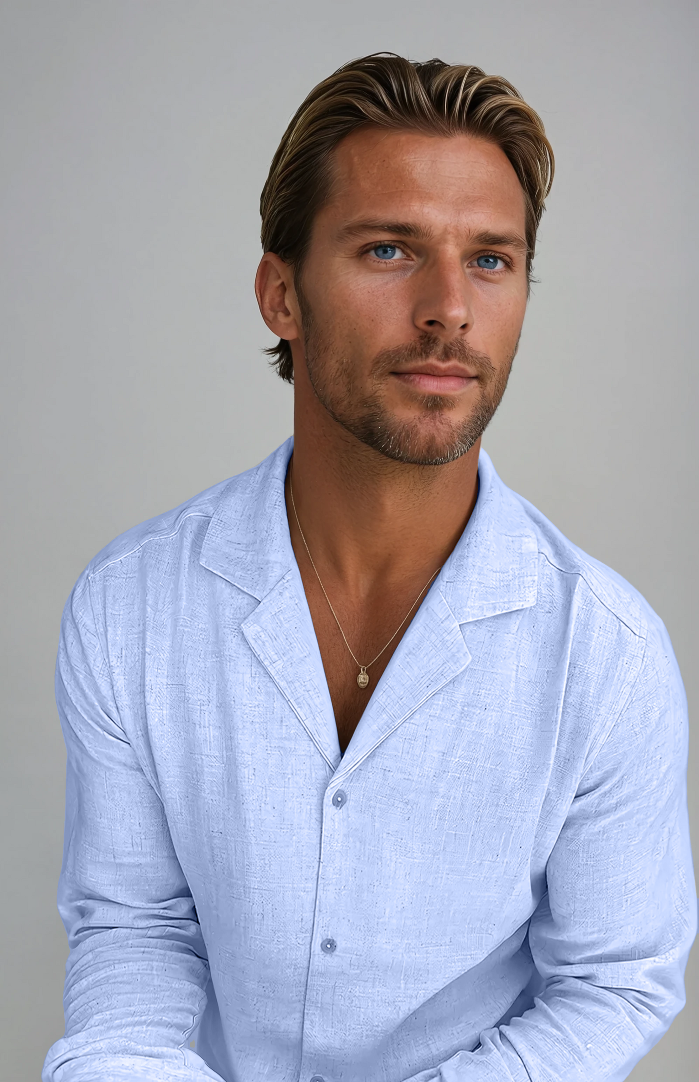 Linne Strandskjorta - Ljusblå