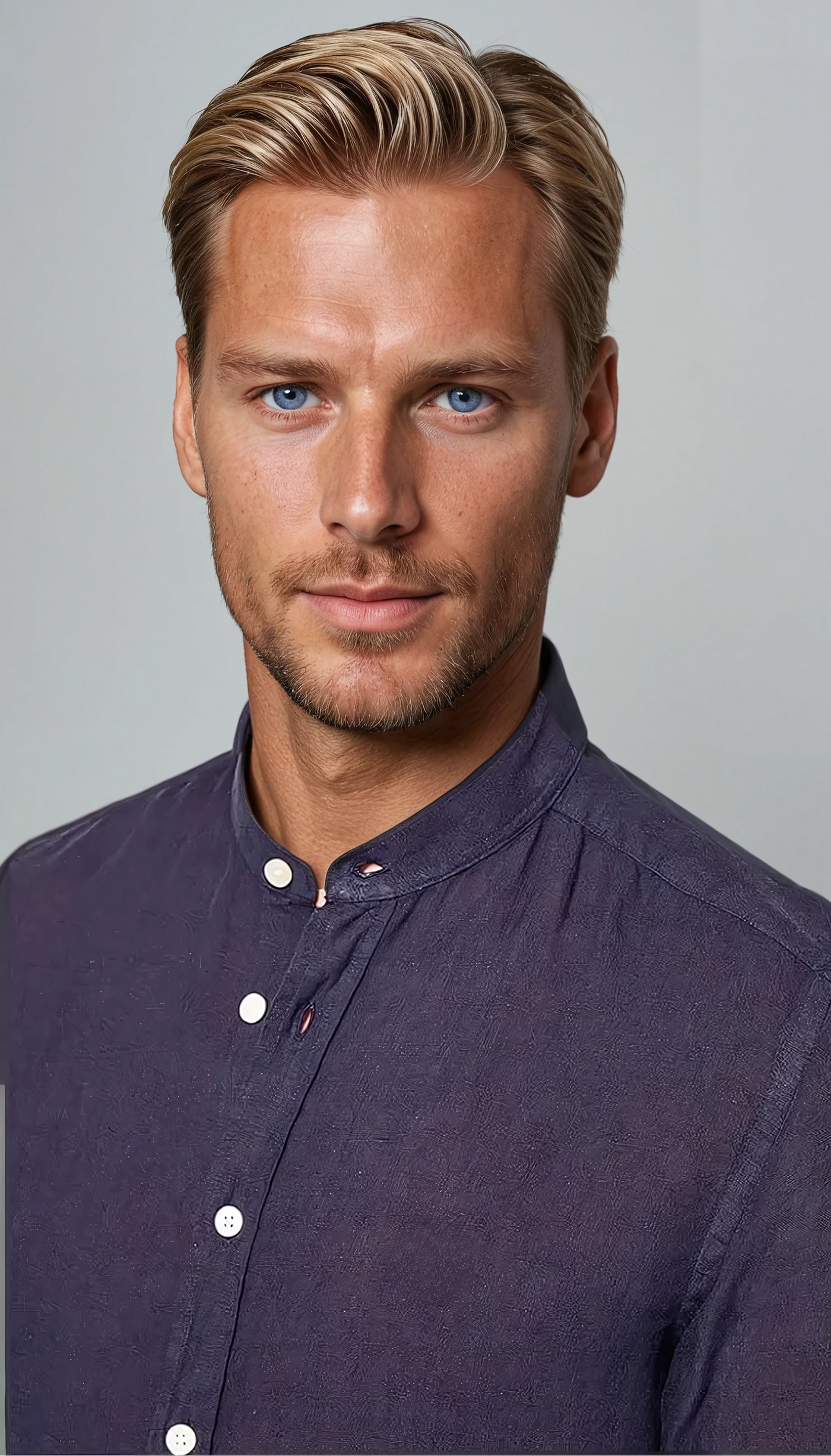 Linen Band Collar Shirt Marinblå