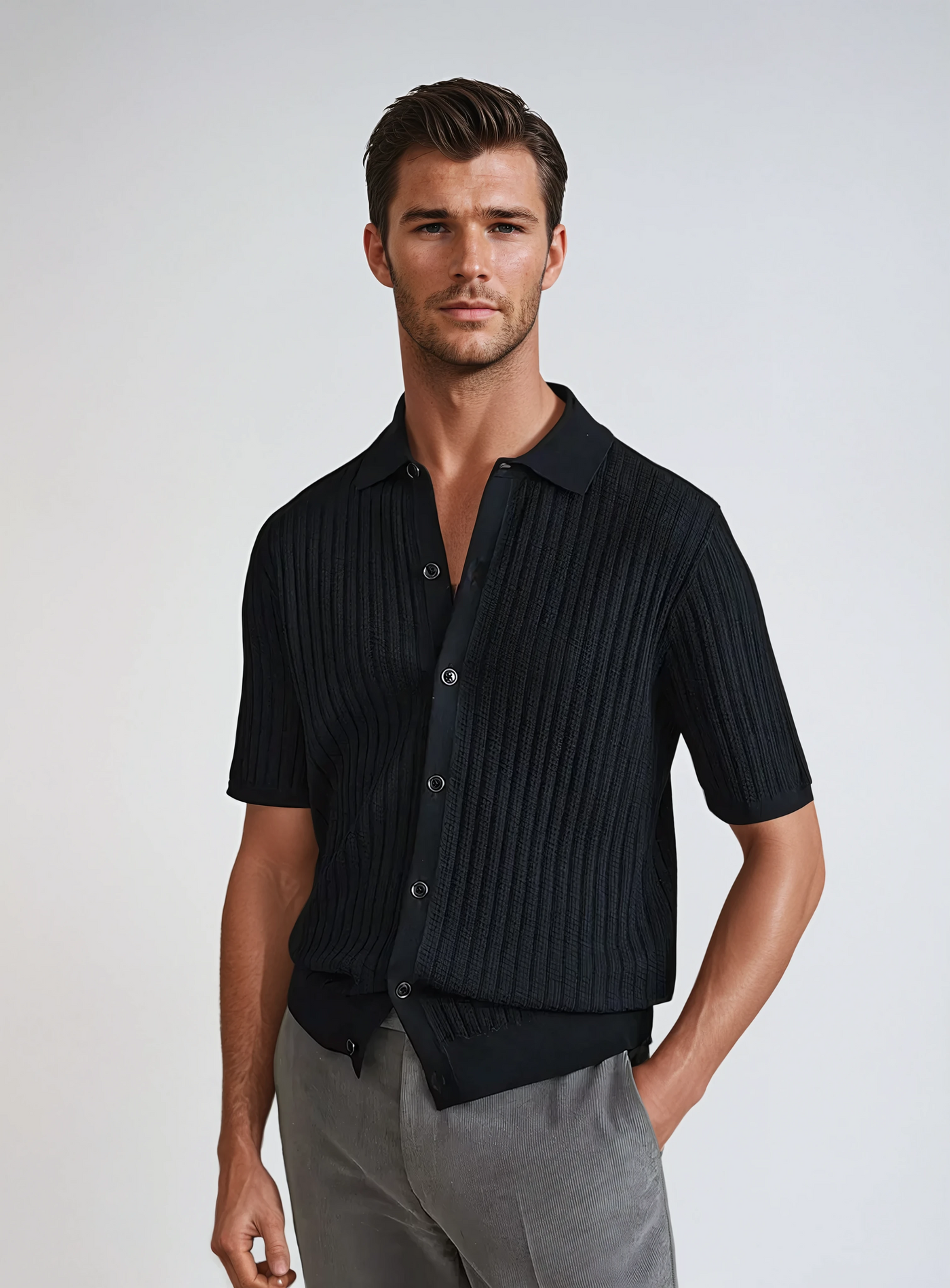 Svart Virkat Polo Cardigan